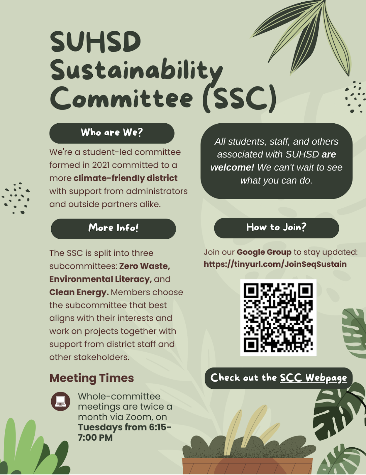 Flyer with QR code about Sustainability Meetings